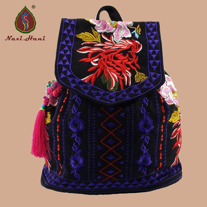 

Женская сумка в национальном стиле, холщовые рюкзаки с вышивкой, винтажные Модные женские дорожные рюкзаки, брендовые сумки