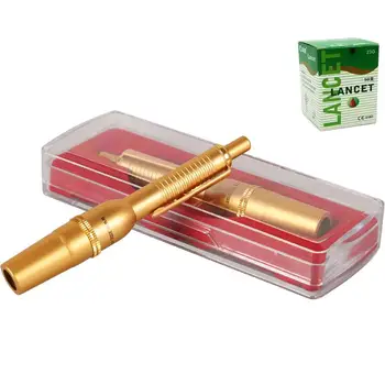 

3 Head gold stainless steel lancing pen lancet point pen cupping bloodletting pen acupuncture massage with 4 boxes lancet needle