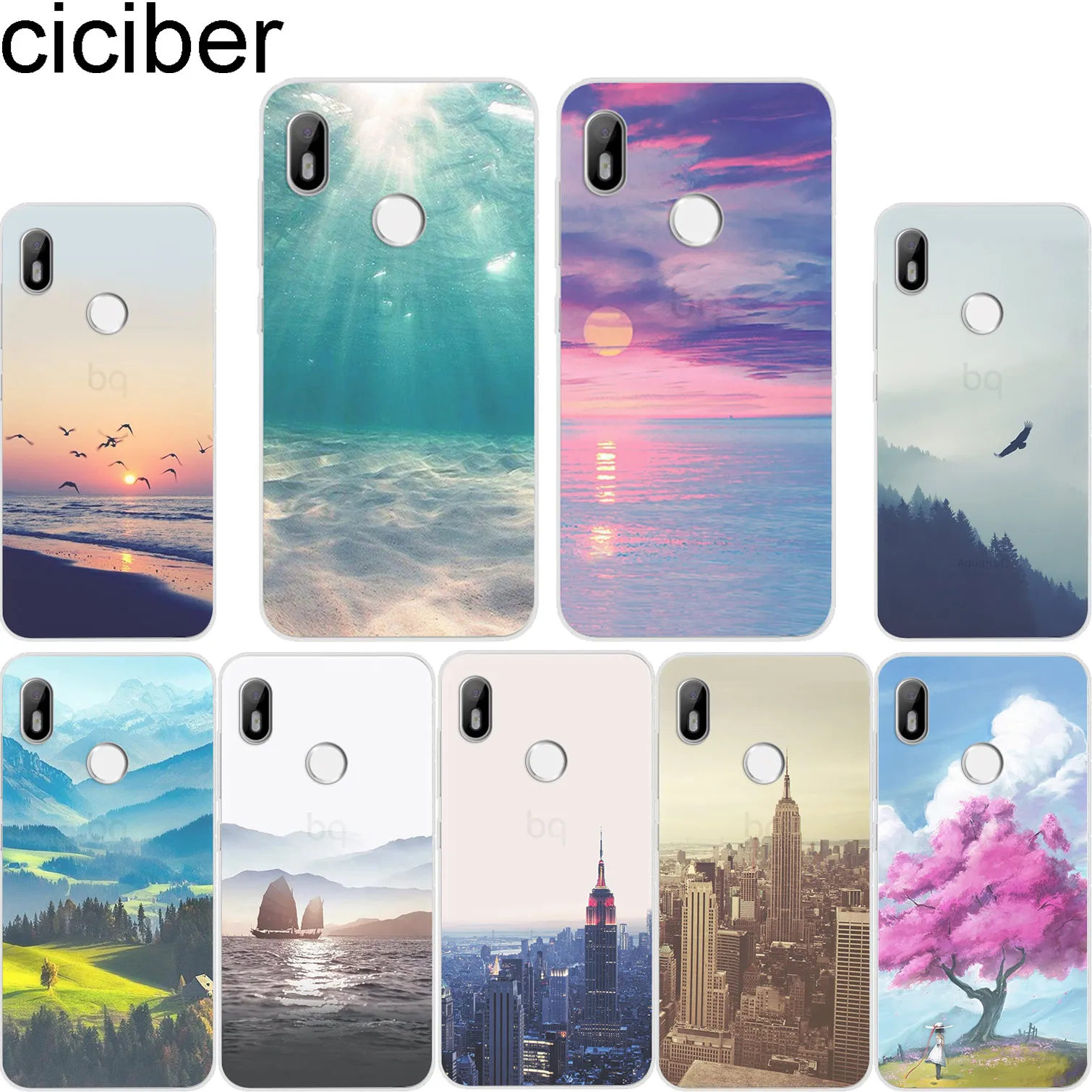 

ciciber For BQ Aquaris C U2 U X5 V VS X2 X Lite Pro Plus E5 s E4.5 M5 M5.5 M4.5 Back Cover Clear TPU Phone Cases Landscape Ocean