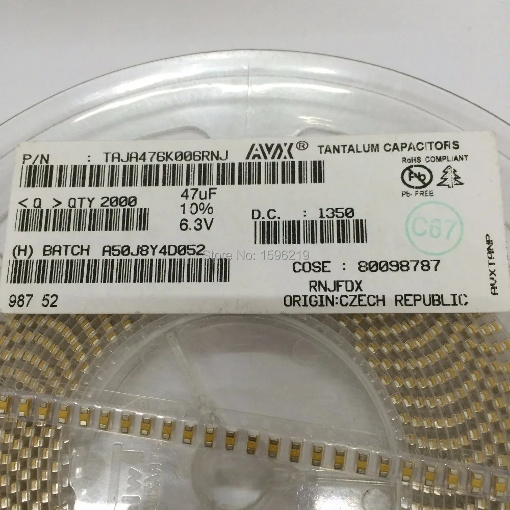 50 шт. AVX танталовые конденсатор 47 мкФ 6.3 В тип precision10 % 1206 СМД V47uF поверхностного