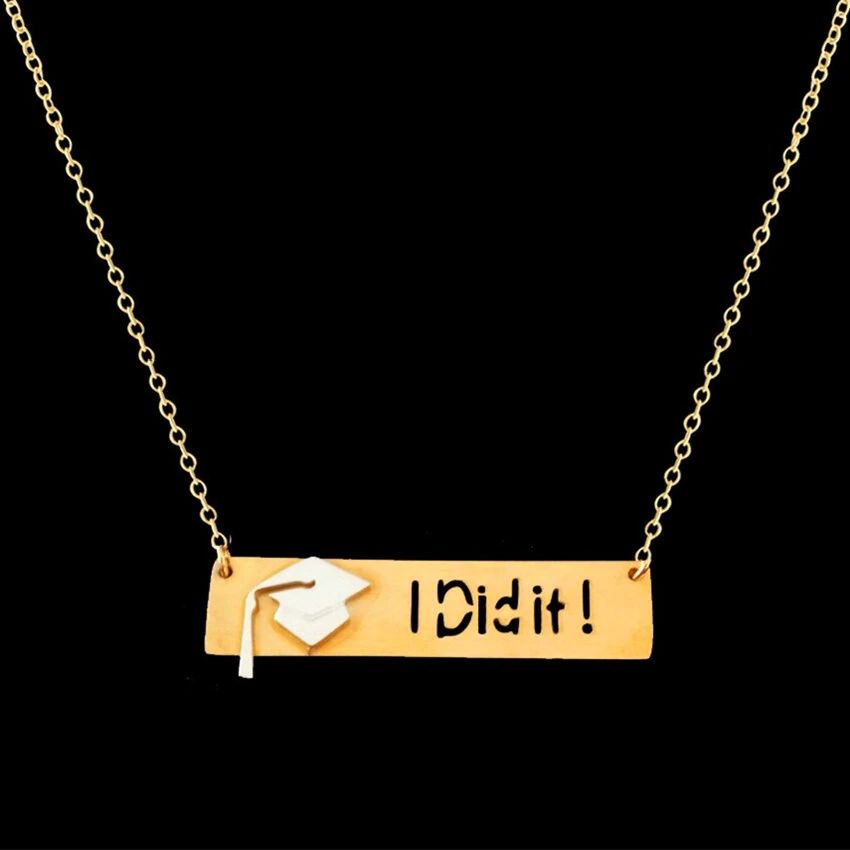 

Graduation Hat With I Did It Statement Necklace Women Men Jewelry Stainless Steel Long Bar Pendant Necklace Best Friends Gifts
