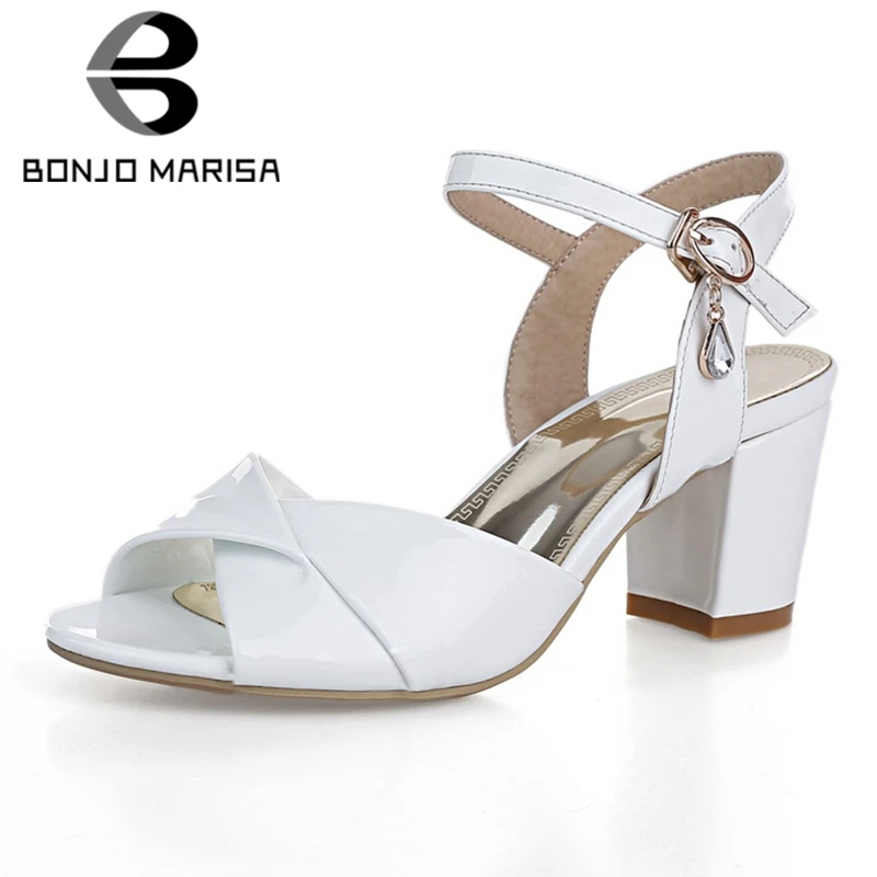 

BONJOMARISA Brand New Big Size 32-42 Ladies High Heels Buckle Strap Women Shoes Woman Casual Party Office Summer Sandals