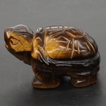 

Turtle Tortoise Figurine 2" Natural Gemstone Yellow Tiger Eye Crystal Carved Statue Crafts Home Decor