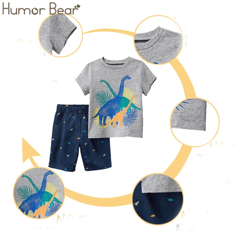 Humor Bear/лето, комплект одежды для маленьких мальчиков хлопковая Футболка с рисунком в европейском и американском стиле топы+ шорты комплект детской одежды