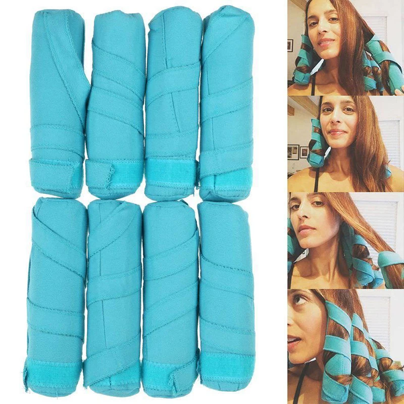 

8pcs/set Hair Rollers Long Cotton Curlers DIY Styling Tools Blue Color Makeup Magic Long Hair Roller Charming Curls For Women