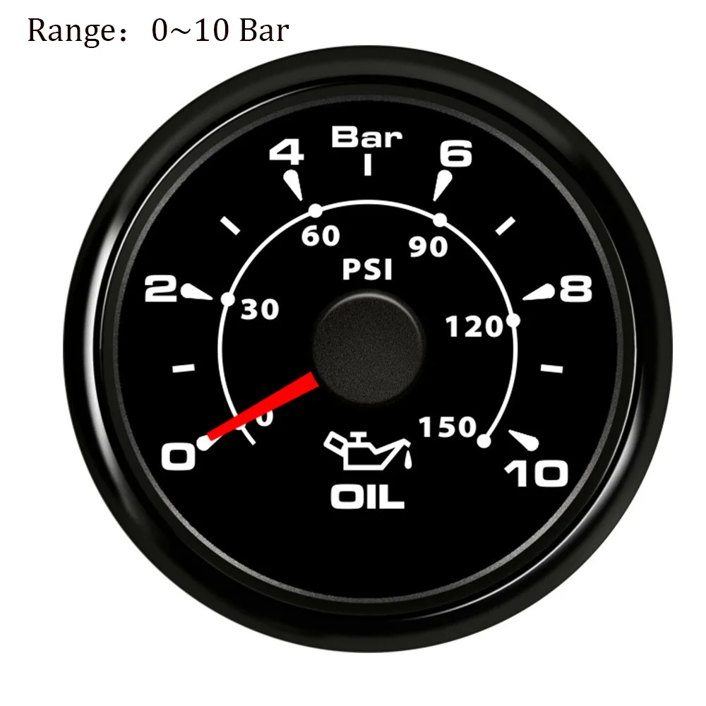 52 мм лодочный Автомобильный манометр давления масла 0~ 10 бар/0~ 5 бар водонепроницаемый измеритель давления масла с 7 цветами подсветки - Цвет: Black 10 Bar