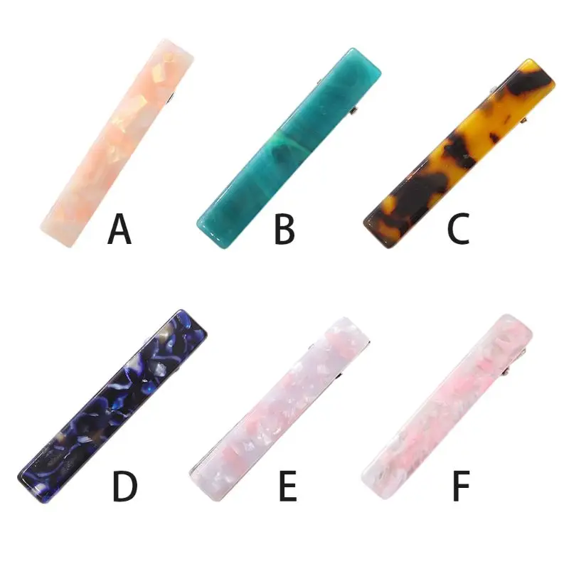 

Women Girls Harajuku Rectangle Duckbill Hair Clips Marble Textured Printed Simple Elegant Side Hairgrips Acetic Acid Straight Ba