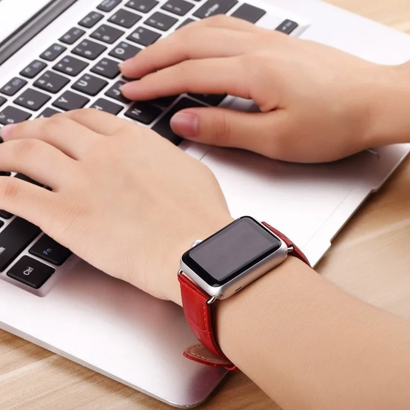 Браслеты с крокодиловым узором для Apple Watch 5 4 3 2 1 40 мм 44 38 42 ремешки из натуральной