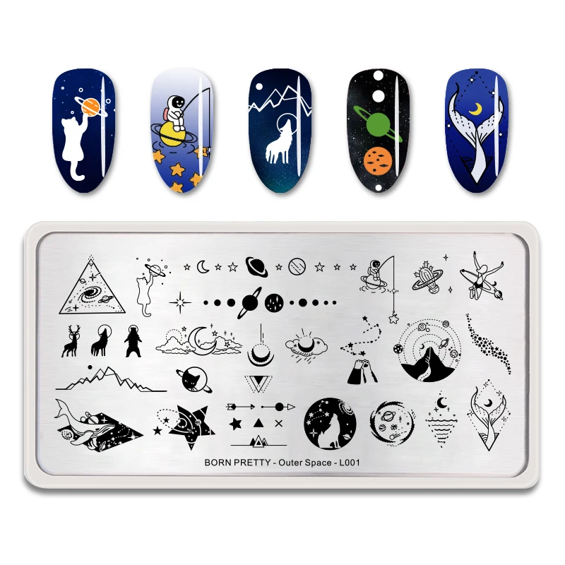 

BORN PRETTY Nail Stamping Plates Solar System Star Moon Nail Stamp Image Stencils Nail Art Tool Outer Space