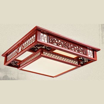 

Modern LED ceiling light wood Chinese Style LED ceiling lamps Living Room Rectangle Solid Wood Bedroom villa lighting ZA323105