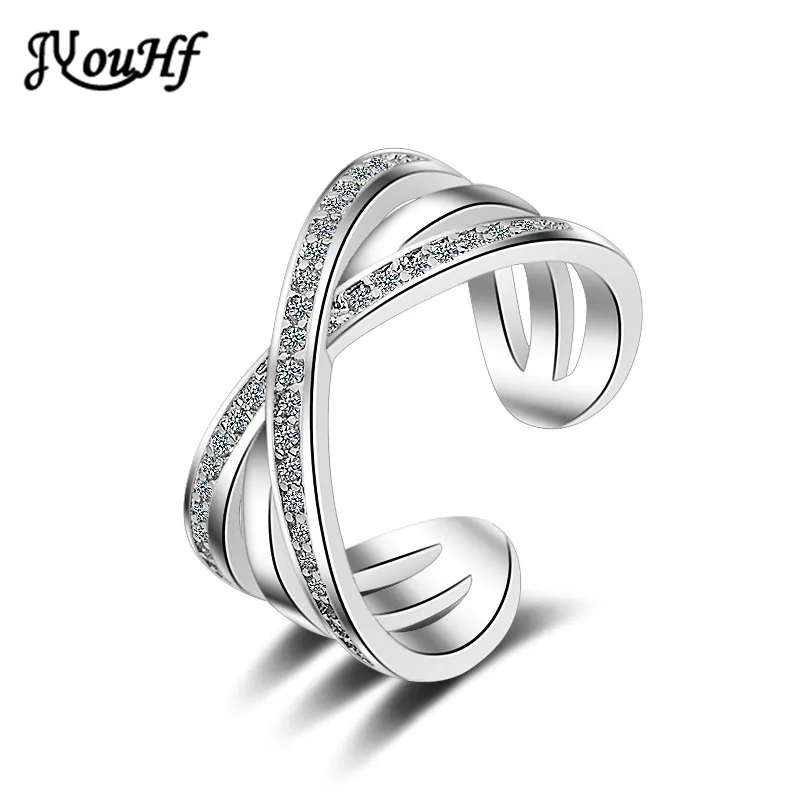 

JYouHF 925 Sterling Silver Wedding Party Rings for Women Ladies Fashion X Shape Finger Rings Micro Paved AAA Zircon Jewelry Gift