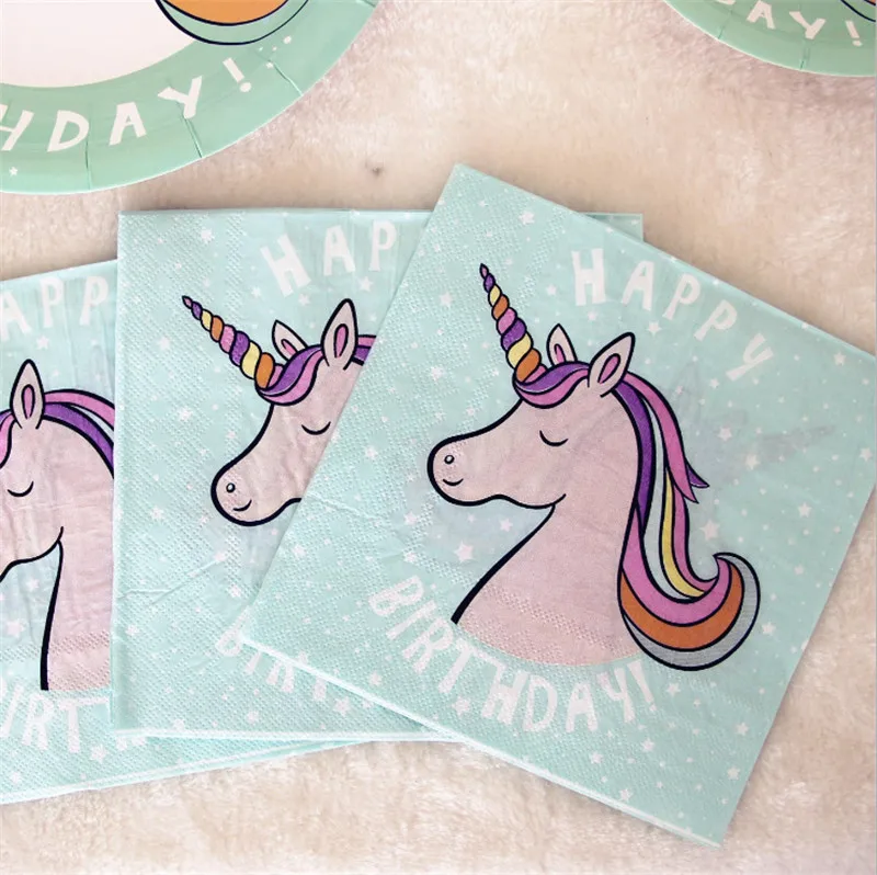 Unicorn Party Paper Tray Set Birthday Party Disposable Tableware Paper Cup Afternoon Tea Cake Dish Birthday Party Supplies HW73 (6)