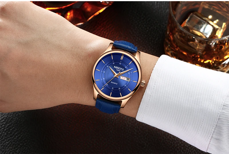 Relogio NIBOSI Watch Men Waterproof Leather And Steel Band Men Watch Date Day Blue Wrist Watch Analog Quartz Fashion Male Clock  (21)