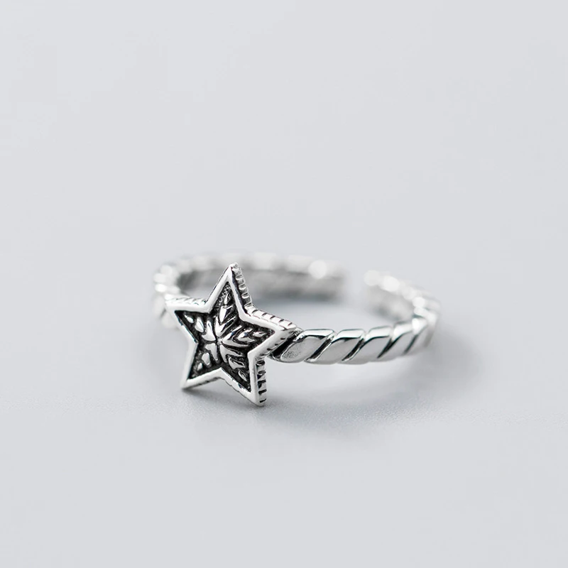 

MloveAcc High Quality 100% 925 Sterling Silver Vintage Ethnic Star Finger Rings for Women Party Punk Jewelry Anel