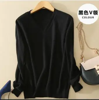 Свитер с v-образным вырезом женский модный осенний кашемировый шерстяной свитер с v-образным вырезом однотонный тонкий сексуальный пуловер пальто женская блузка вязаный свитер - Цвет: black V