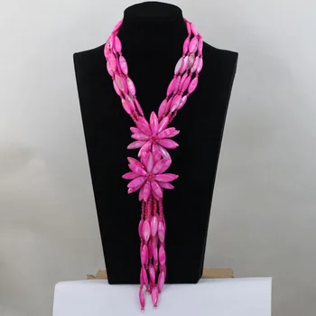 

Shinny Fuchsia Pink Shell Flower Wedding Necklace Handmade Shell Pearl Bridal Jewelry for Women 2017 Free Shipping FP165