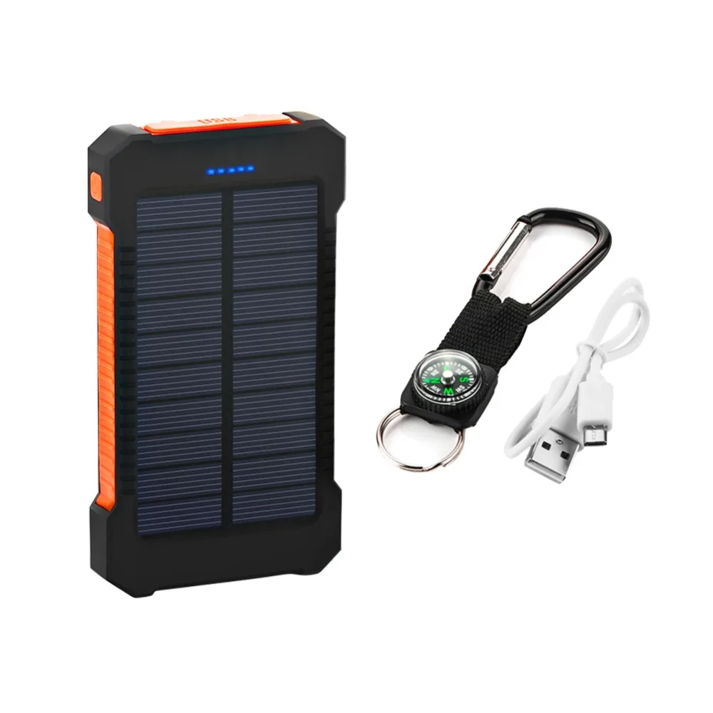 10000 мАч солнечный банк питания водонепроницаемый телефон зарядное устройство двойной USB внешний аккумулятор для светодиодного фонарика для смартфона xiaomi повербанк