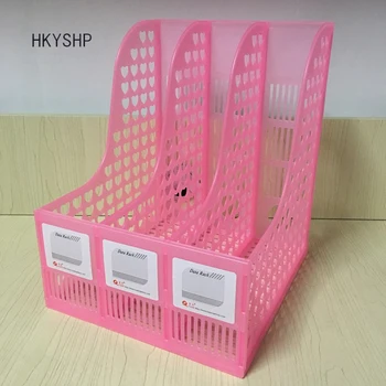

HKYSHP Fresh and lovely three grid plastic file rack information desktop file management rack office supplies student stationery