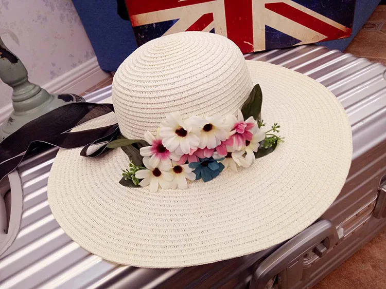 2018 Summer New Arrived South Korean Style Flower Bow-Knot Straw Hat Beach Sunscreen Casual Sun Hat ACA87 (11)