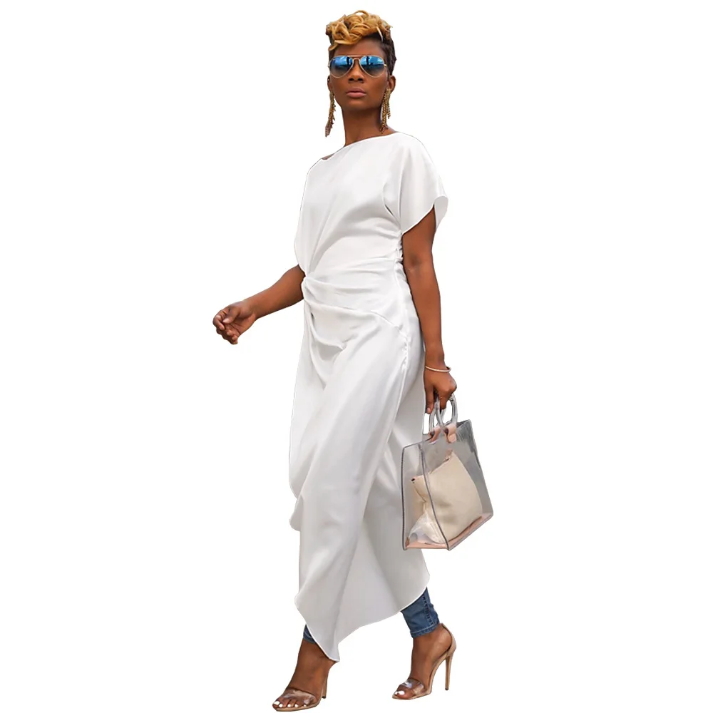 Summer New Fashion Women Dresses Draped Irregular Split Solid Party Dresses Streetwear Black White Summer New Fashion Women Dresses Draped Irregular Split Solid Party Dresses Streetwear Black White