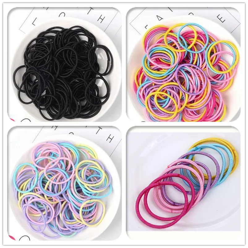 

100PCS/Lot Girls Candy Colors Nylon 3CM Rubber Bands Children Safe Elastic Hair Bands Ponytail Holder Kids Hair Accessories