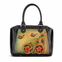 Винтажная сумка из натуральной коровьей кожи с ручной гравировкой и застежкой-молнией, женская сумка с маленьким цветком, женская сумочка в подарок, женская сумочка с гравировкой