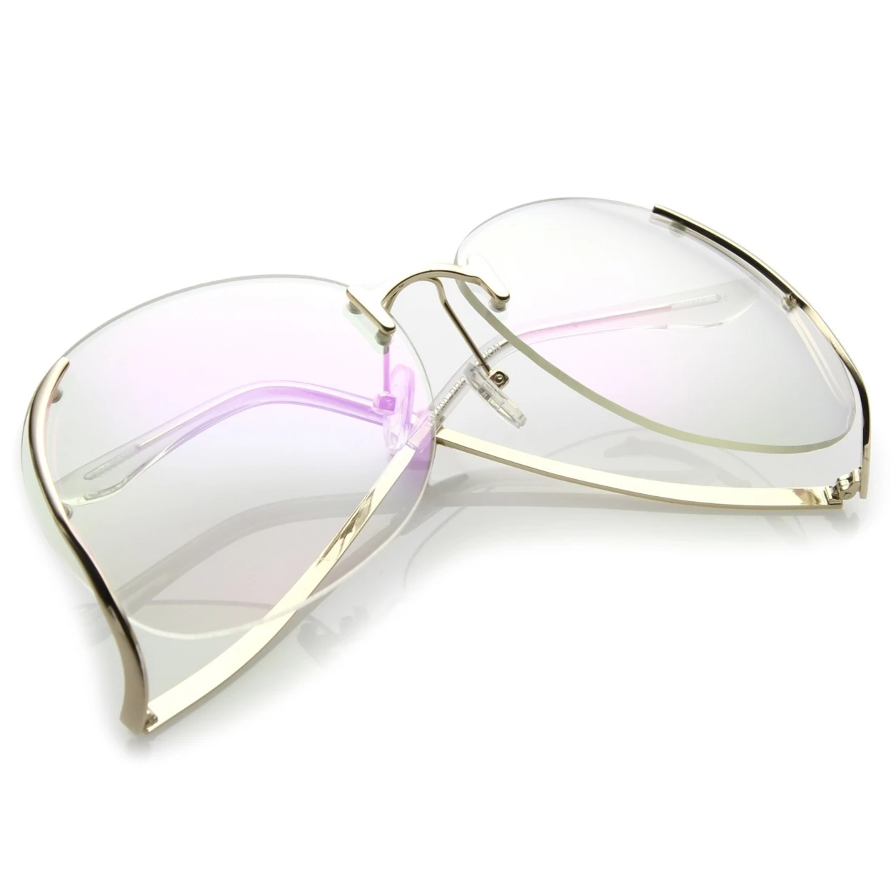 Women's Rimless Curved Metal Arms Round Clear Lens Oversize Eyeglasses 67mm (3)