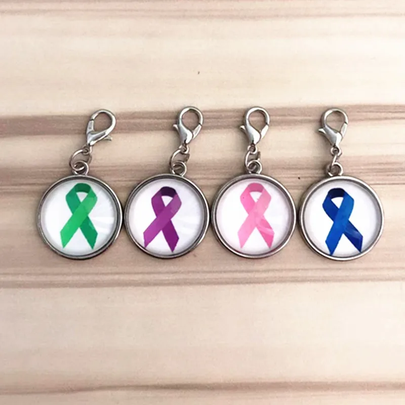 

11 Color 18mm Glss Cancer Awareness Ribbon Dangle Charms With Lobster Clasp Charms For DIY Bracelet & Necklace & Pendant Jewelry