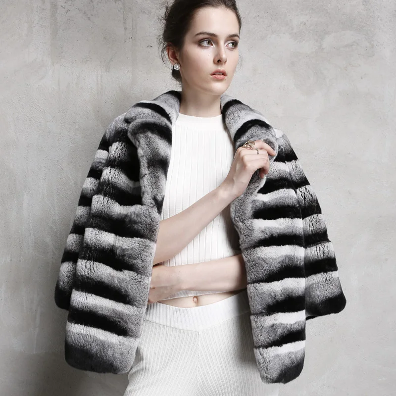 Женская Шуба из Шиншиллы, Женский Настоящий мех кролика, пальто с мехом, короткая куртка, женская зимняя верхняя одежда Тоторо