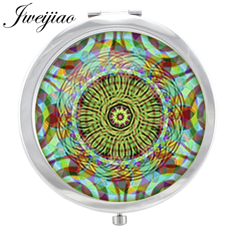 JWEIJIAO Мандала стеклянный кабошон геометрическое зеркало для макияжа Chakra Henna Zen Floding круглое портативное карманное косметическое зеркало espejo - Цвет: B433