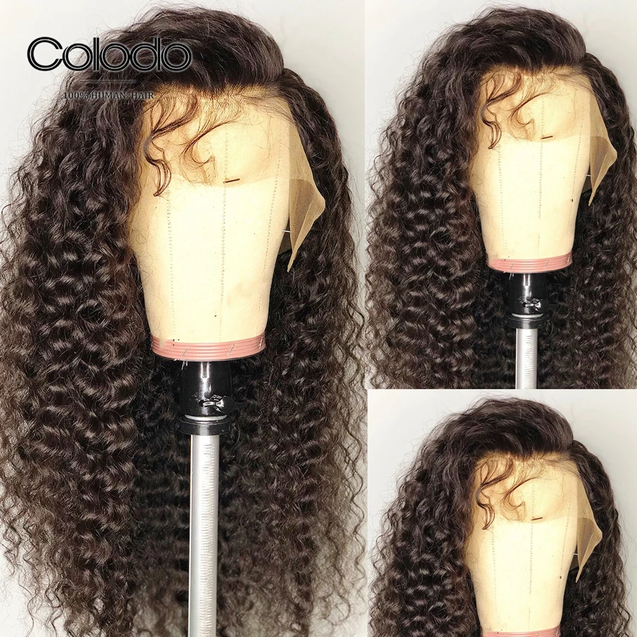 US $108.00 Colodo Curly Human Hair Wig With Baby Hair Pre Plucked Brazilian Lace Front Wigs For Women Natural Color Long Remy Hair Pink Wig