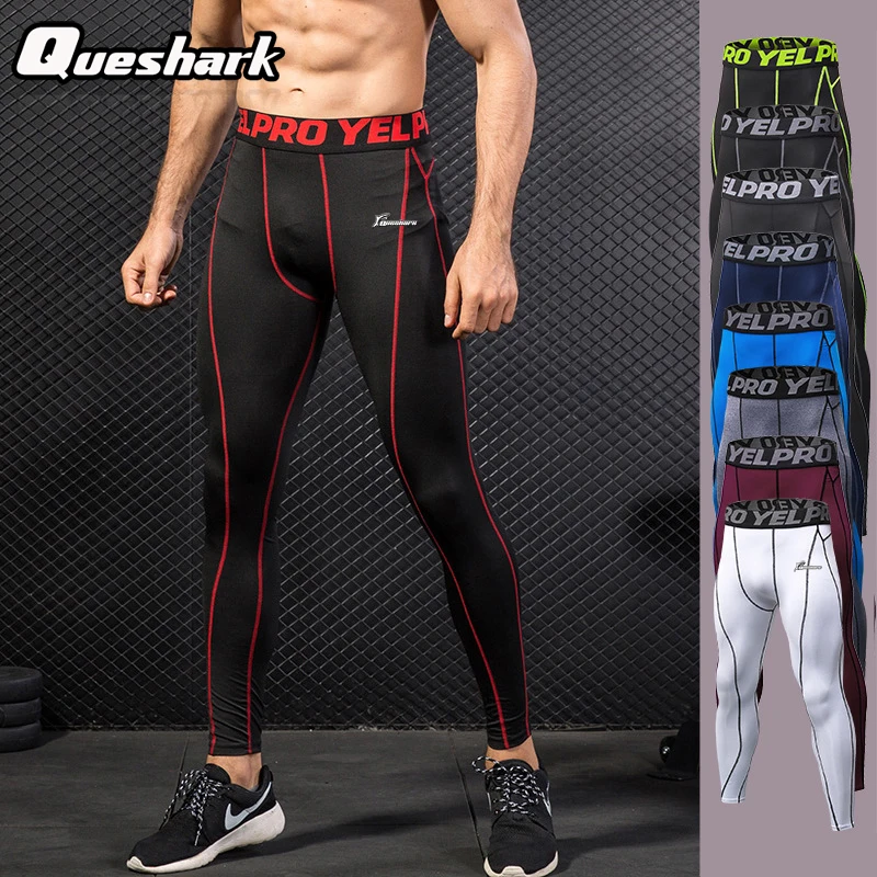 

Queshark Professional Men Compression Tights Pants Breathable Quick Dry Sports Running Fitness Skinny Leggings Workout Trousers