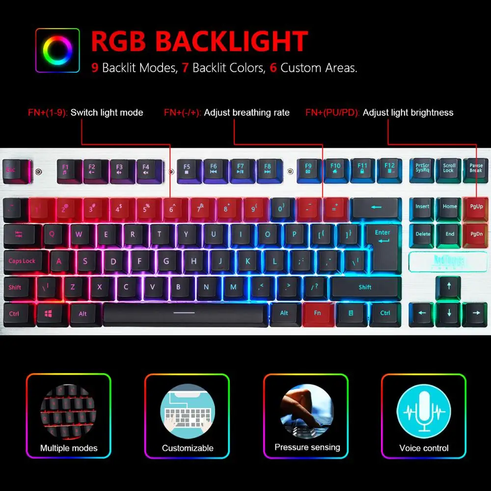 RedThunder K900 RGB Backlight Wired Gaming Keyboard 25 Keys Anti-ghosting Ergonomics Keyboard for Desktop Gaming and Typing