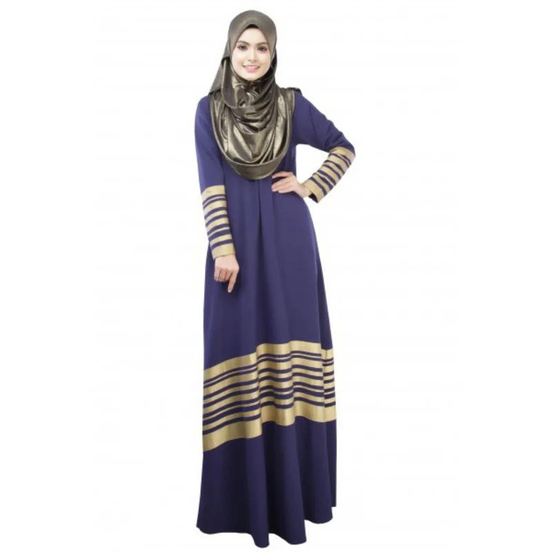 

TFGS Women's New Ethnic Clothing Kaftan Abaya Islamic Muslim Stripe Long Dresses Elegant Long Sleeve Party Maxi Dress