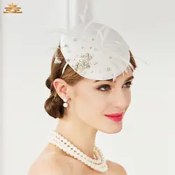 Новые белые 100% шерсть Праздничная шляпа элегантный британский стиль аристократичная Pillbox Hat Для женщин Свадебная шляпка платье Дерби Шапки