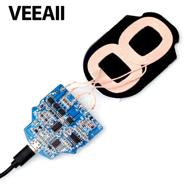 Best Price VEEAII  2-Coils Wireless Charging 10W PCBA Circuit Board Micro USB Port DIY Qi Wireless Charger with fan for Samsung S8 S9