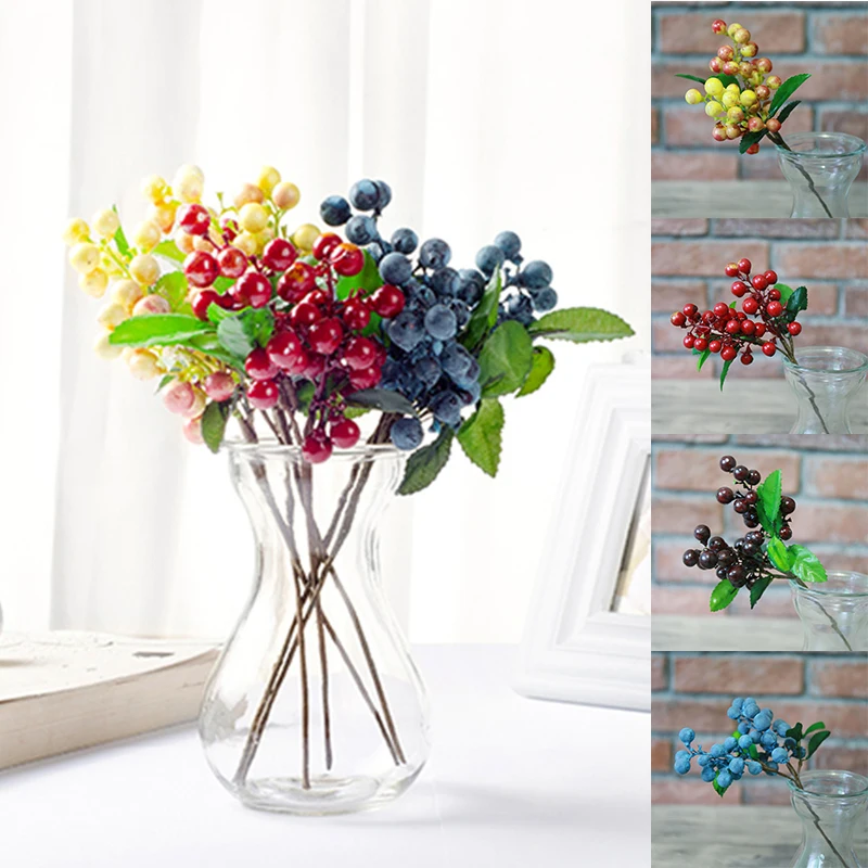 

1 Piece Mini Fake Foam Fruit Small Berries Artificial Flower cherry Bouquet Stamen Wedding Home Christmas Decorative