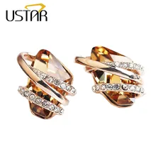 USTAR Champange серьги-гвоздики с кристаллами для женщин с кубическим цирконием AAA цвета розового золота модные ювелирные изделия серьги женские bijoux
