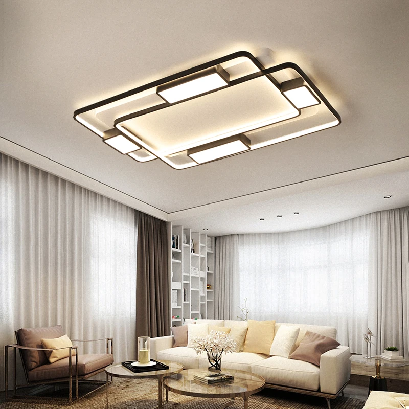 

New Modern LED Ceiling Lights Rectangular Black And White Ceiling Lamp Living Room Bedroom Lamparas De Techo Lighting Fixtures