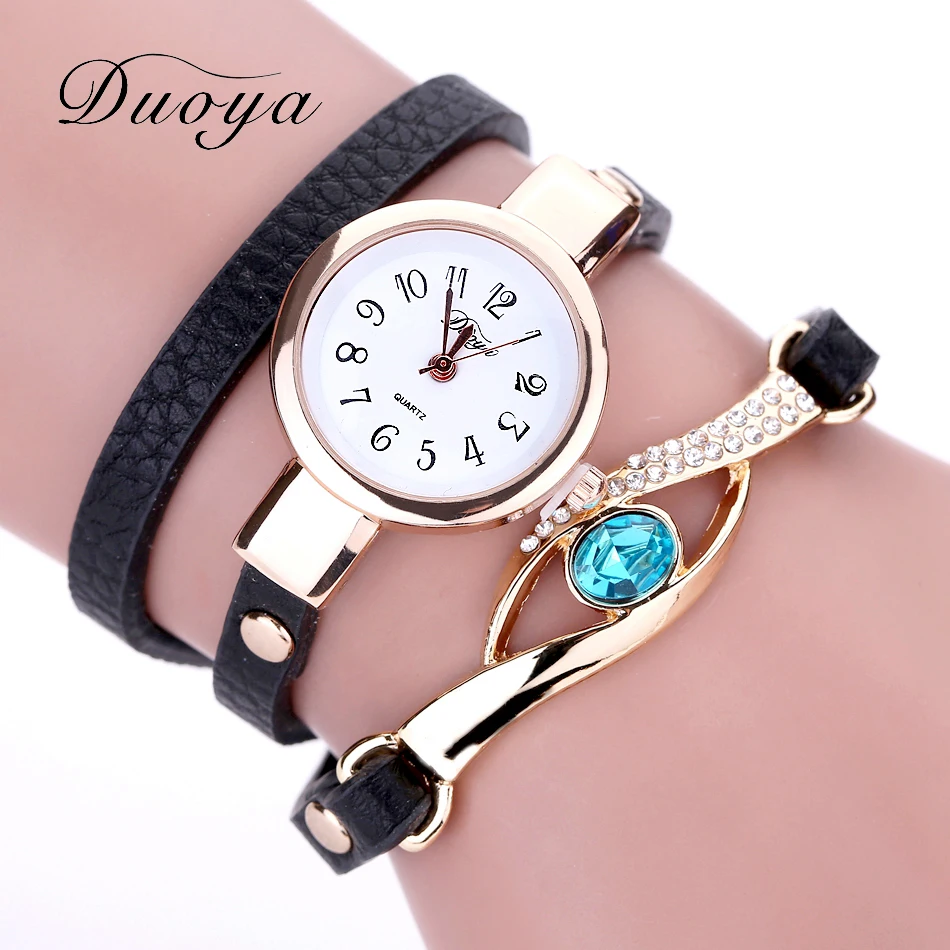 

Drop Shipping Duoya Brand Watch Women Luxury Gold Eye Gemstone Dress Watches Women Gold Bracelet Gift Leather Quartz Wristwatch