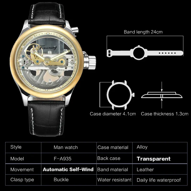 FORSINING классические мужские часы Роскошные Лидирующий бренд кожа автоматические механические часы черный цвет Relogio Masculino