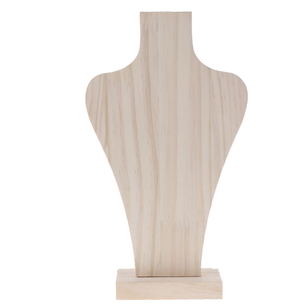 MagiDeal Natural Wood Unpainted Mannequin Bust for Necklace Jewelry Display