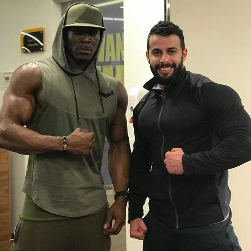 

Men Running Vests Quick Dry Compression hooded Gym Tank Top Sportswear Fitness Sleeveless T-shirts Sport Running Vest