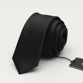 

5cm Solid Black Neck Tie Slim Narrow Casual Fashion Club Salon Pub for Men Women Groom Waiter Waitress Interview with Gift Box
