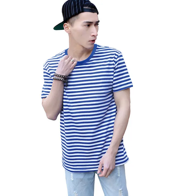 blue and white striped t shirt mens