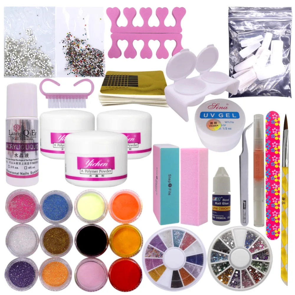 Pro Nail Set UV Primer Acrylic Powder Liquid Nail Art Brush Form Glue