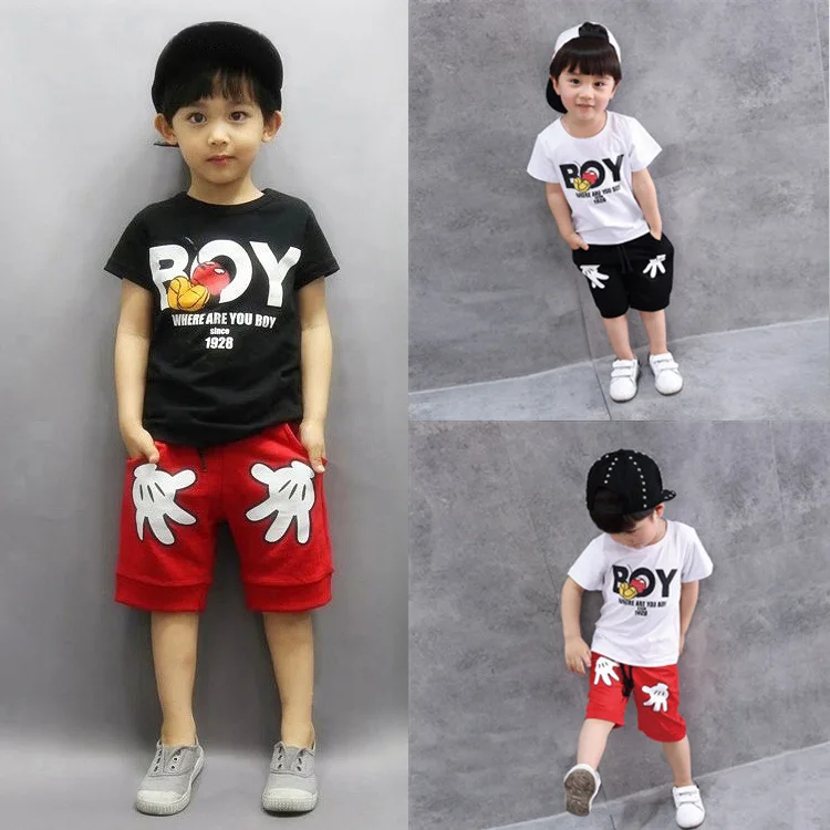 

Summer Small Boys and Girls Short Sleeve Letter Short-sleeved T-shirt Cartoon Shorts Two-piece Suit