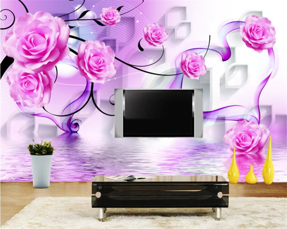 Beibehangカスタム壁紙ローズ反射3dダイヤモンドテレビの壁の壁紙リビングベッドルームソファー背景3d壁紙壁画写真 Wallpaper Mural Photo Murals Photocustom Wallpaper Aliexpress