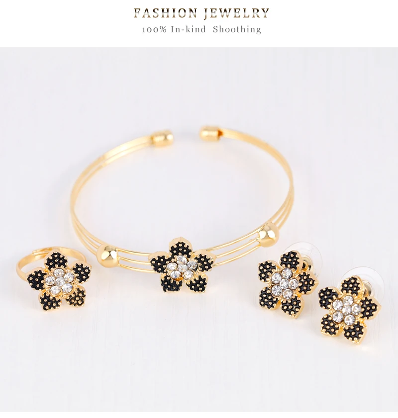 Красивый черный персиковый цветок кулон для женщин девочек ожерелье серьги кольцо браслет модные свадебные ювелирные наборы свадебные