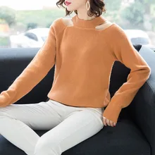 Solid off shoulder half turtleneck loose pullover sweater 2018 new long sleeve women autumn basic sweater shirts